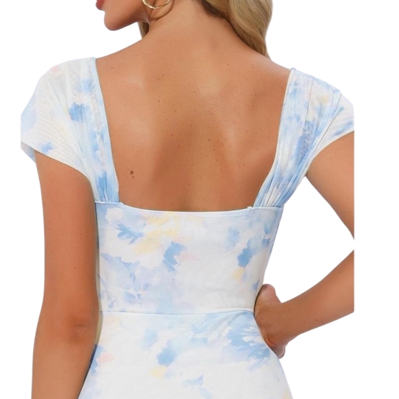 Allegra K Blue and White Ruffled Bodycon Midi Dress Size L NWT - Picture 3 of 5